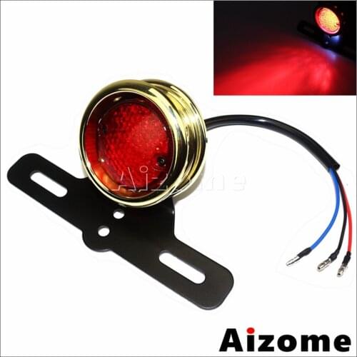 Motorcycle 12V LED Aluminum Vintage Tail Light Red Braking Lights Motorbike Rear Plate Taillight for Cafe Racer Chopper Bobber