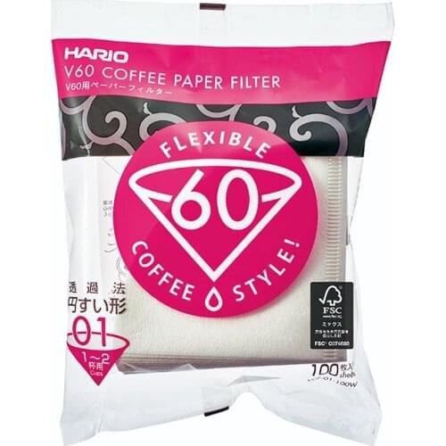 Japan Hario V60 Coffee Filters 100 Pieces Count Natural Paper Filter 1-4 Cups Serve Size 01/02 Coffee Dripping Paper For Barista