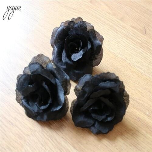 YOYUE 100 Pcs 6cm Black Silk Rose Artificial Flower Wedding Leaves Decoration Items Wreath Diy Handicraft Flowers Fake