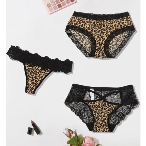 Leopard Animal Print Women Underpant Sheer Soft Lace Tank Lace Sexy lingerie Transparent Panties Micro Panties Mini Tanga ouvert