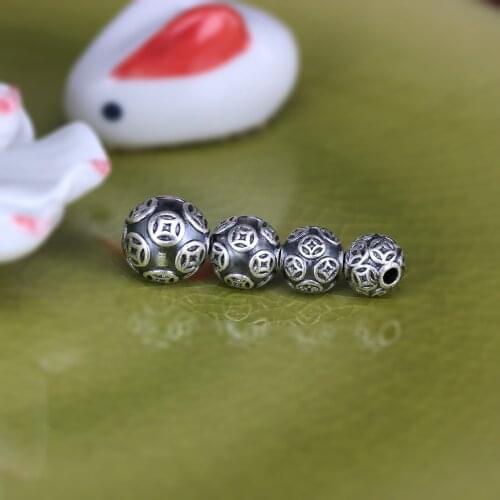 100% 3D 999 Silver the Chinese Ancient Coin Symbol Beads Pure Silver Lucky Symbol Beads DIY Beads Good for wealth