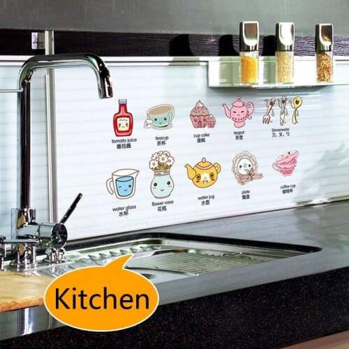 2019 Explosion Cartoon tableware stickers Kitchen FRIDGE STICKER Kindergarten corridor decoration Removable PVC Wall stickers