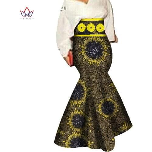 2021 New African Casual Skirt for Women BintaRealWax Natural Waistline Ankle Length Trumpet Women Batik Cotton Skirt WY078