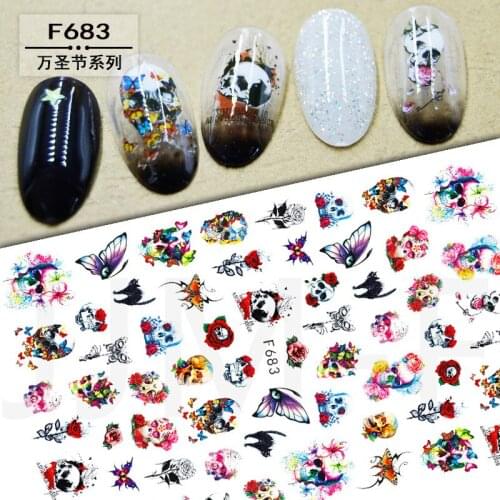 3D Nail Sticker Skull Cat Flying Slider Nails Art Decoration Wraps Decals Cute Design Adhesive Manicure Tips Stickers Pegatina