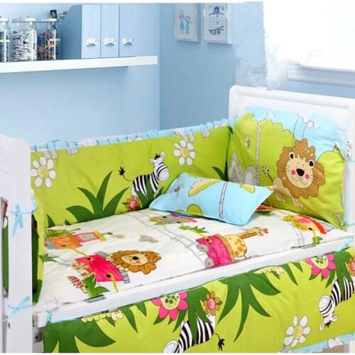 6PCS Lion Baby Crib Cot Bedding Sets Comforter Sheet Toddler Baby Bed Linens protetor de berço (4bumper+sheet+pillow cover)