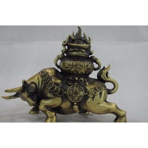 9 Chinese pure Brass Bring countless wealth of cattle ox Lucky fengshui statue