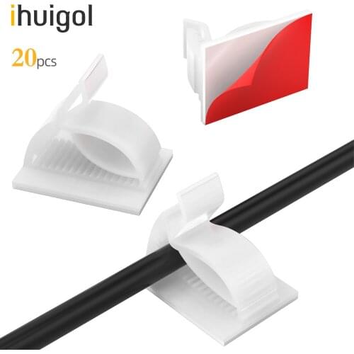 !ACCEZZ 20pcs Cable Organizer Clips Self-adhesive Desktop Wire Management Winder Clamp Cable Holder For Mouse Keyboard Headphone