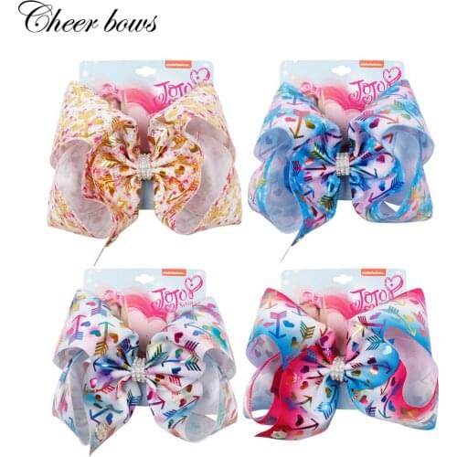 2019 New 7" Jumbo Hair Bow Gold Foil Printed Ribbon Hair Bows With Clip For Girls Rhinestone Hair Clip Kids Hair Accessories