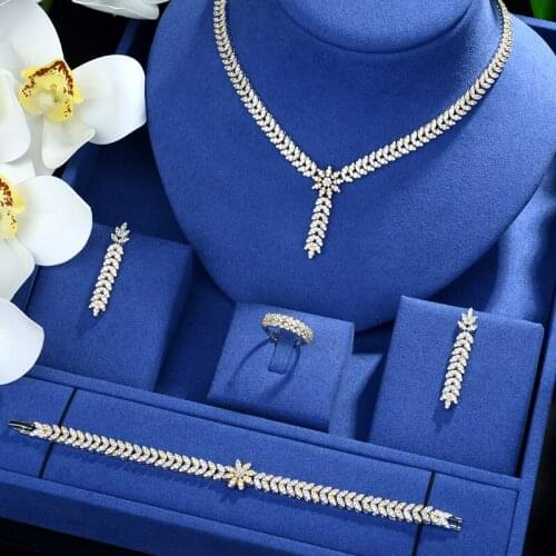 Be 8 Exquisite Women 2 Tones Big Costume Jewellery Sets Cubic Zirconia Wedding Party Accessories Necklace Earring Jewelry S500