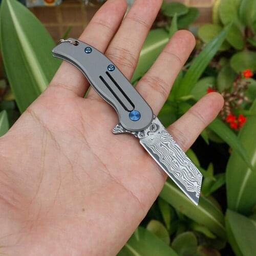 Free shipping Titanium handle The sharp Damascus Steel Small Folding Pocket Knife Mini Tactical Hunting Knife