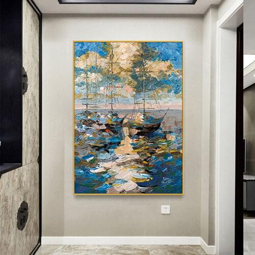 Large Size Hand Painted Oil Painting On Canvas Abstract Sailing Boat Wall Art Home Salon Club Office Interior Decoration Picture