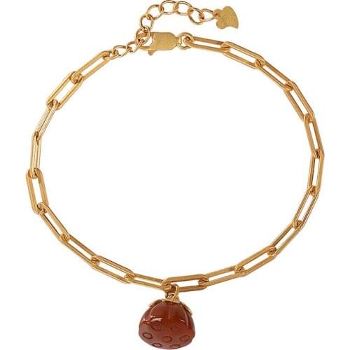 S925 sterling silver gold plated Southern red agate Bracelet vintage graceful personality lotus seedpod ladies bracelet