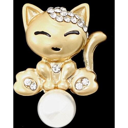 OneckOha Matt Gold Smile Cat Brooches Pin Rhinestone Animal Pin Garment Accessories Cute Pin