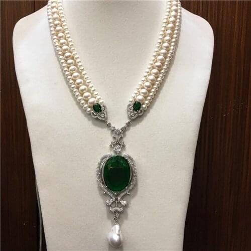 Hot sell white 6-7mm 8-9mm natural freshwater pearl luxury multilayer sweater chain necklace fashion jewelry 17-19inch