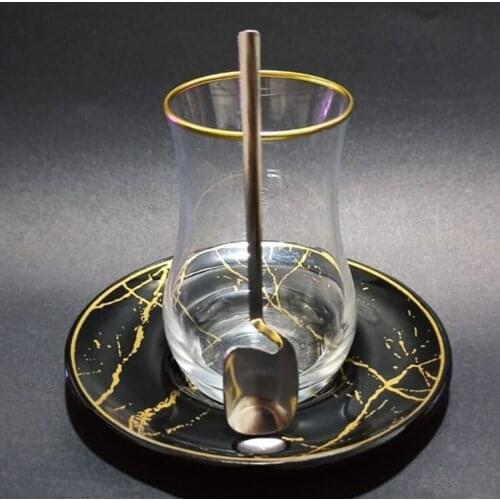 Turkish Tea Cup 12 Piece Black Marble Pattern Tea Team Turkish Arabic Russian English French Morocco: tea and Coffee Cups Coffee Cups