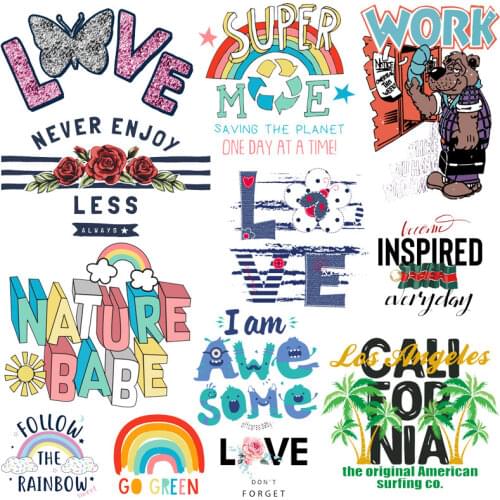 Diy Letter Beautiful Iron On Transfer Patch T-Shirt Appliques Heat Transfer Vinyl Washable Sticker Stripes On Clothes Stickers
