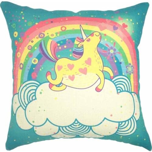 Unicorn Rainbow Cotton Linen Square Decorative Throw Pillow Case Cushion Cover 18x18 Inch