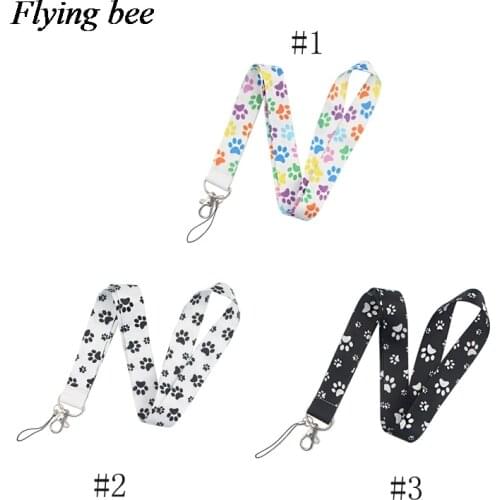 Flyingbee Dog paw printed Lanyard Phone Rope Keychains Phone Lanyard for Keys ID Card Lanyards For Men Women X0825
