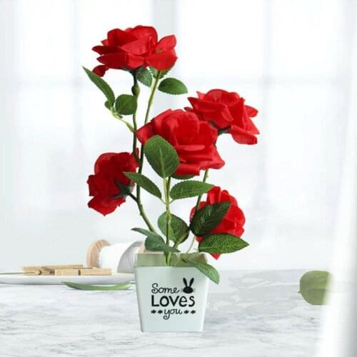 Artificial Plant Pot Rose Office Desktop Decor Faux Silk Flower Indoor Outdoor Imitation Flower Pot for Home Decor