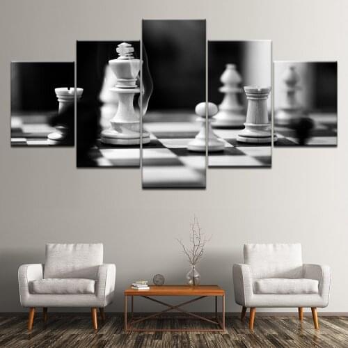 Canvas Painting monochrome Black and white chess 5 Pieces Wall Art Painting Modular Wallpapers Poster Print Home Decor