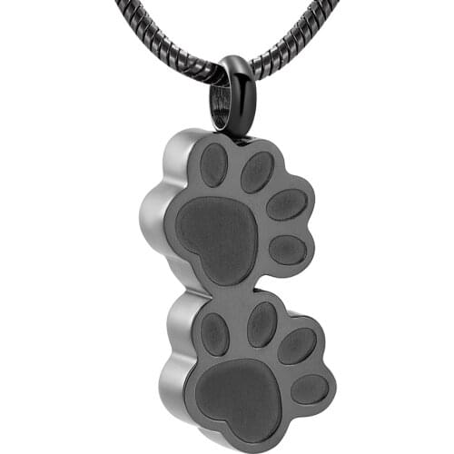 JJ001 Loss Of Pet Cremation Jewelry - Double Dog/Cat Paw Stainless Steel Keepsake Memorial Urn Pendant Necklace For Ashes