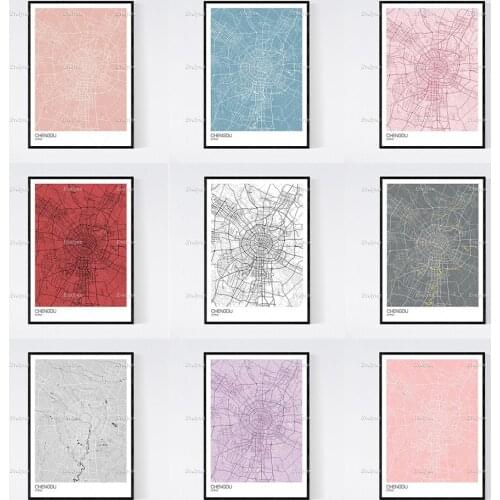 Chengdu, China Map Nordic Retro Minimalism Painting Posters and Prints on Canvas Wall Art Modular Pictures Home Decor Gift