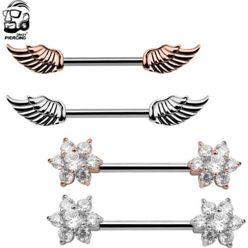 1 Pair Fashion Stainless Steel Unisex Charm Personality Alloy Wing/ Flower Barbell Nipple Ring Body Piercing Jewelry For Women