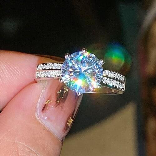 Solitaire 3ct Diamond cz Promise ring 925 Sterling silver Engagement Wedding Band Rings for women Bridal Fine Party Jewelry Gift