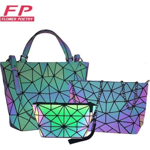 Women Handbags 3 Pcs Bag Set Crossbody Bags For Women Geometric Luminous Shoulder Bag Female Purse And Handbag Tote Holographic
