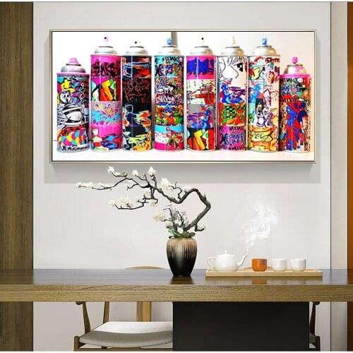 Graffiti Art Spray Cans Collection Wall Painting Colorful Paint Bottle Posters And Prints Decorative Pictures For Room Bar Cafe