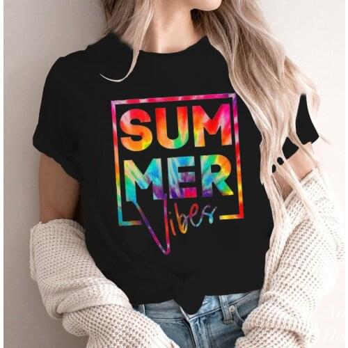 Summer Vibes T Shirt Women Fashion T Shirt Black Tee Female Casual Tops 90s Girls Cute Graphic Short Sleeve Tee Shirts Clothing