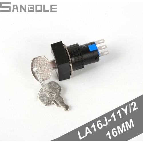 Small-sized Self Lock Button LA16J-11Y/2 2 position Bring Key Knob 1NC 1NO Choice Button Switch 16MM Button switch 220V