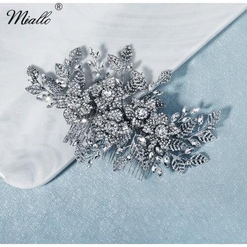 Miallo Fashion Flower Hair Comb Clips for Women Wedding Accessories Rhinestone Silver Color Bridal Hair Jewelry Prom Headpiece