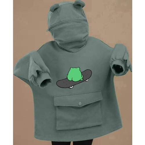 Cute Zipper Up Ear Sweatshirts Women Oversized Animal Printed Hooded Top Lovely Long Sleeve Hoodies Warm With Pocket Sudaderas