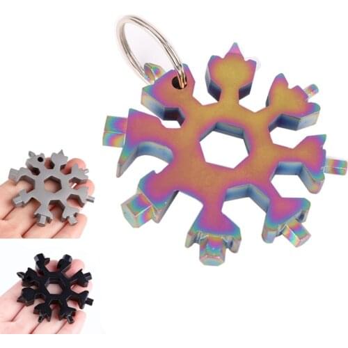 18 in 1 snowflake multi pocket tool keyring key ring spanner hex wrench multifunction multipurpose camp survive outdoor hike