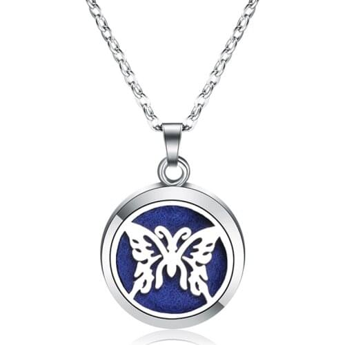 MODKISR New Wholesale Butterfly Fashion 28mm Essential Oil Diffuser Locket Necklace 316L Stainless Steel Magnetic Jewelry A13-66