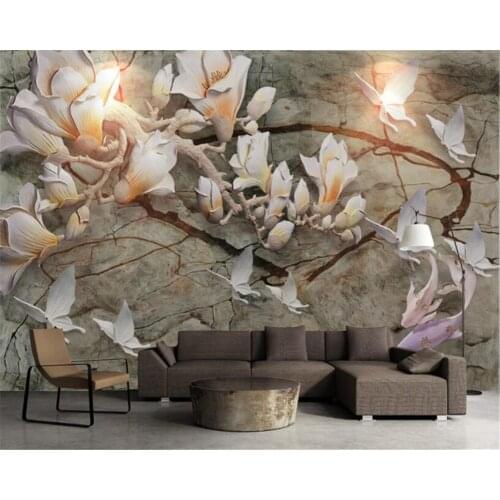 Beibehang Custom wallpaper painting new magnolia flower fish Figure 3d reliefs living room wall wallpapers for living room mural
