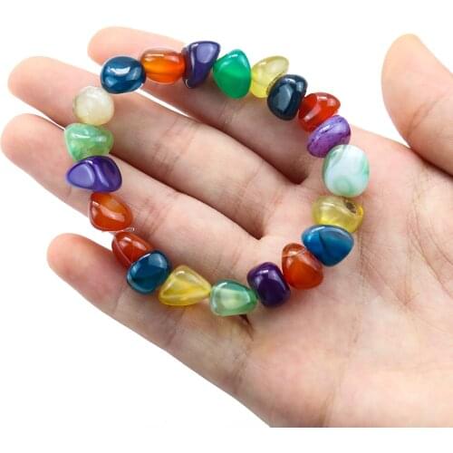 Natural Crystal Gem Gravel Bracelet Irregular Agate Amethyst Bangle 7 Chakra Yoga Meditation Orgone Keiki Healing Jewelry Gift