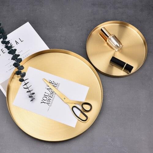 Nordic Ins Golden light luxury storage disc stainless steel round straight side tray Kitchen Storage Plate Cosmetics jewelry