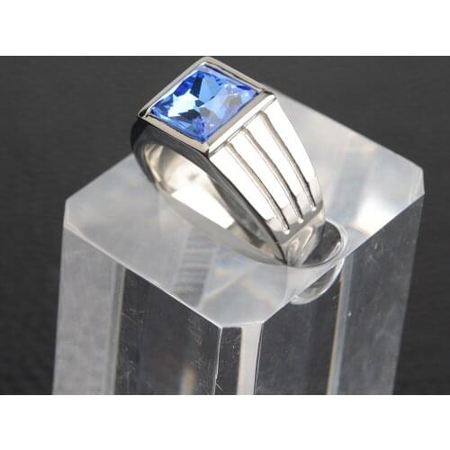 Casual Men Ring Blue CZ Stone Square Top Stainless Steel Bilver Color Daily Male Alliance Jewelry Size 7~11 Drop Shipping