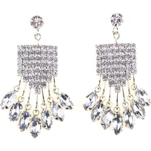 PPG&PGG Bohemian Wedding Jewelry Fashion Statement Earrings For Women Crystal Tassel Earrings