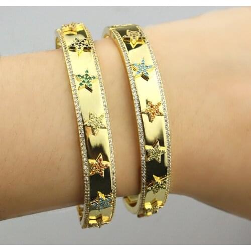 Adjustable 5pcs/lot New design cz bangle, delicate five-point star shape cz pave bangle, ladies adjustable bangle