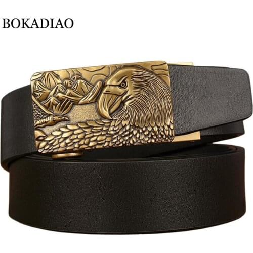 BOKADIAO Mans black genuine leather belt Metal Automatic Buckle Cowskin Waistband Luxury Leather Belts for men jeans male strap