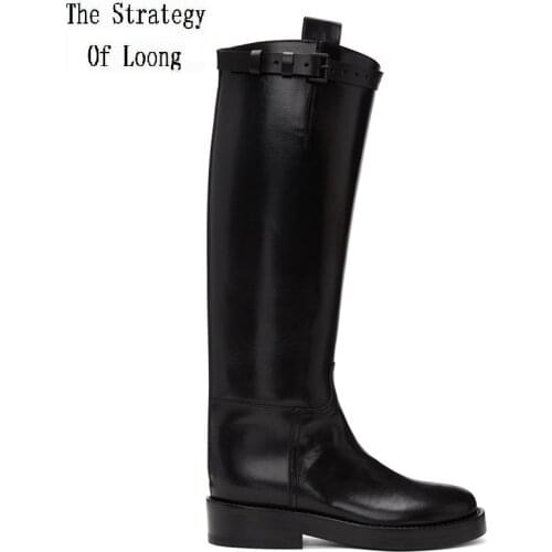 New Women Autumn Winter Genuine Leather Knee-High Flat Rubber Zipper Riding Equestrian Atmospheric Fashion Boots 20180908