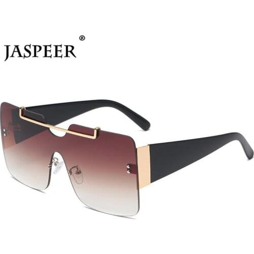 JASPEER Steampunk Oversized Sunglasses Women One Piece Square Rimless Sun Glasses Men Big Frame Gradient Shades Gafas De Sol