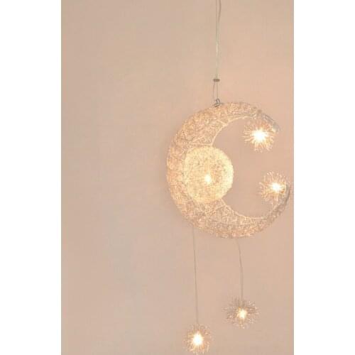 Modern Decorative Chandelier Stars Moon Childrens Room Lights LED Light Bedroom Study Simple Stairs Creative Moon Chandelier