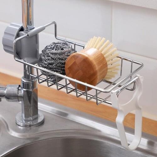 Stainless Steel Kitchen Sink Faucet Storage Rack Soap Sponge Cloth Towel Drain Rack Dish Holder Shelf