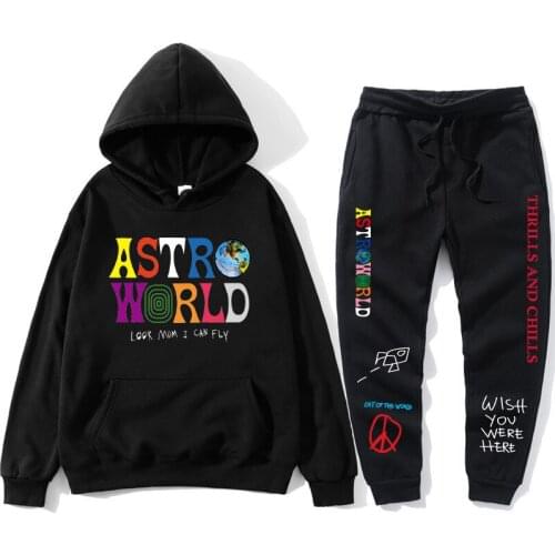 TRAVIS SCOTT ASTROWORLD HOODIES Letters Print Sweatshirt+Sweatpant mens Pullover Sweatshirt Hoodie Sports Pants tracksuit men