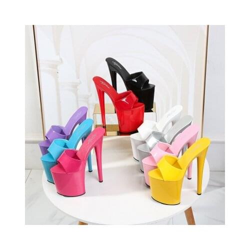 Outside Slippers Women Shoes Summer PU Patent Leather Slipper Women High Heels 20CM Platform Sexy Slippers Nightclub Party Shoes