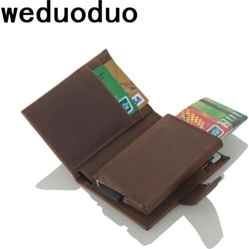 Weduoduo Antitheft Men Card Holder Blocking Rfid Wallet PU Leather Wallet Aluminimu Metal Credit Card Holder Smart Unisex Purse